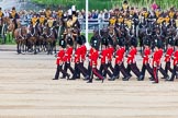 Major General's Review 2013: The Escort to the Colour has trooped the Colour past No. 2 Guard, 1st Battalion Welsh Guards, and is now almost back to their initial position, when they were the Escort for the Colour..
Horse Guards Parade, Westminster,
London SW1,

United Kingdom,
on 01 June 2013 at 11:25, image #438