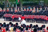 Major General's Review 2013: No. 1 Guard (Escort for the Colour),1st Battalion Welsh Guards, at the beginning of the March Past in Quick Time. Behind them the Mounted Bands of the Household Cavalry..
Horse Guards Parade, Westminster,
London SW1,

United Kingdom,
on 01 June 2013 at 11:39, image #521