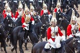 Major General's Review 2013: The First and Second Divisions of the Sovereign's Escort, The Life Guards, during the Ride Past..
Horse Guards Parade, Westminster,
London SW1,

United Kingdom,
on 01 June 2013 at 11:53, image #620