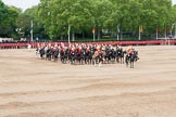 Major General's Review 2013: The Director of Music of the Household Cavalry, Major Paul Wilman, The Life Guards, during the Mounted Troops Ride Past. Behind him the kettle drummer from The Blues and Royals..
Horse Guards Parade, Westminster,
London SW1,

United Kingdom,
on 01 June 2013 at 11:51, image #588