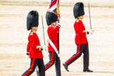 Major General's Review 2013: No. 1 Guard (Escort for the Colour),1st Battalion Welsh Guards, during the March Off. Ensign, Second Lieutenant Joel Dinwiddle, carrying the Colour. On his right Major E N Launders, on his left Captain F O Lloyd-George..
Horse Guards Parade, Westminster,
London SW1,

United Kingdom,
on 01 June 2013 at 12:08, image #714