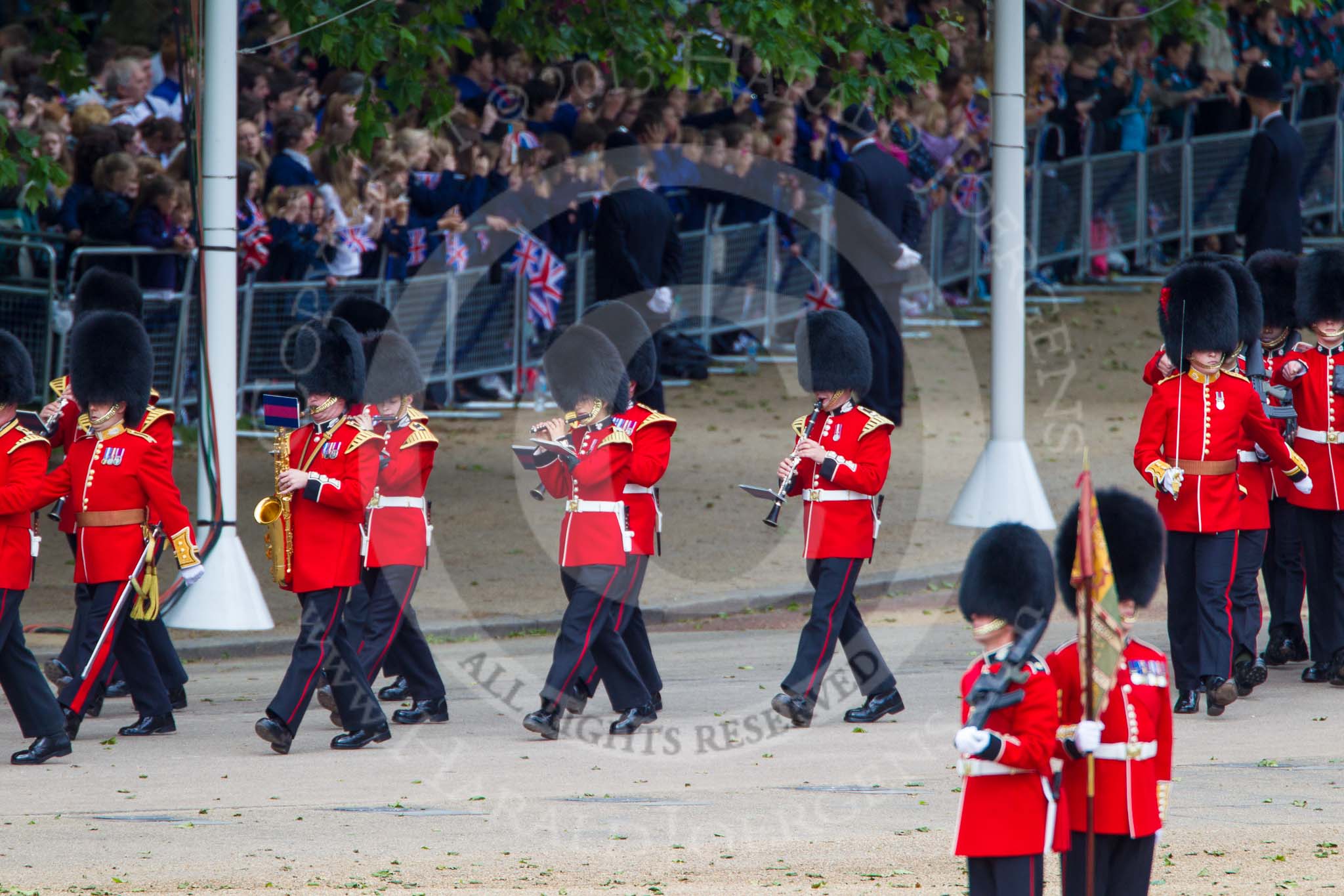 Trooping the Colour 2013: The Band of the Scots Guards is immediately followed by No. 6 Guard, No. 7 Company Coldstream Guards. Image #69, 15 June 2013 10:22 Horse Guards Parade, London, UK