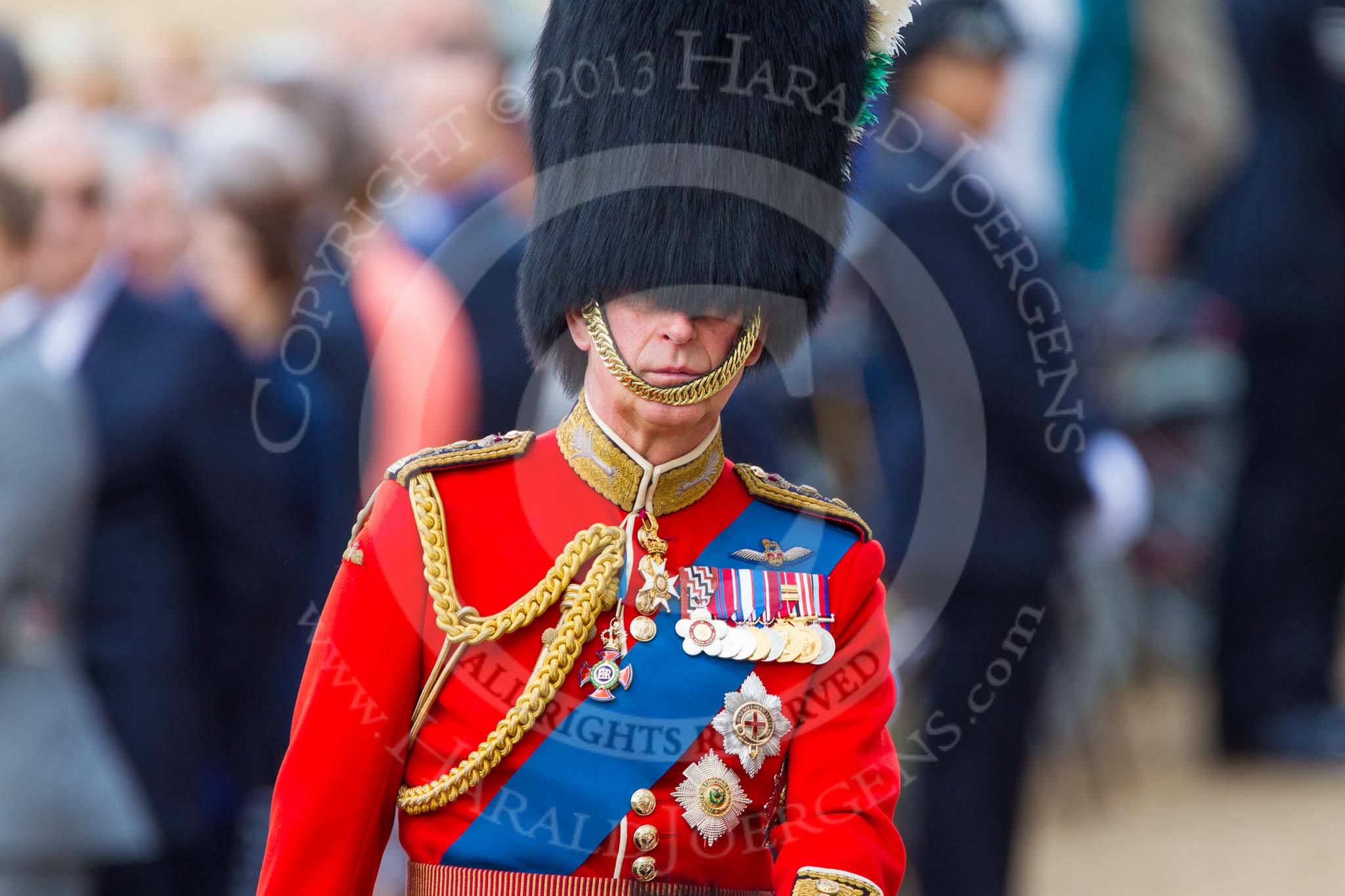 Trooping the Colour 2013: Close-up of HRH The Prince of Wales, Colonel Welsh Guards, on horseback during the Inspection of the line..
Horse Guards Parade, Westminster,
London SW1,

United Kingdom,
on 15 June 2013 at 11:02, image #307
