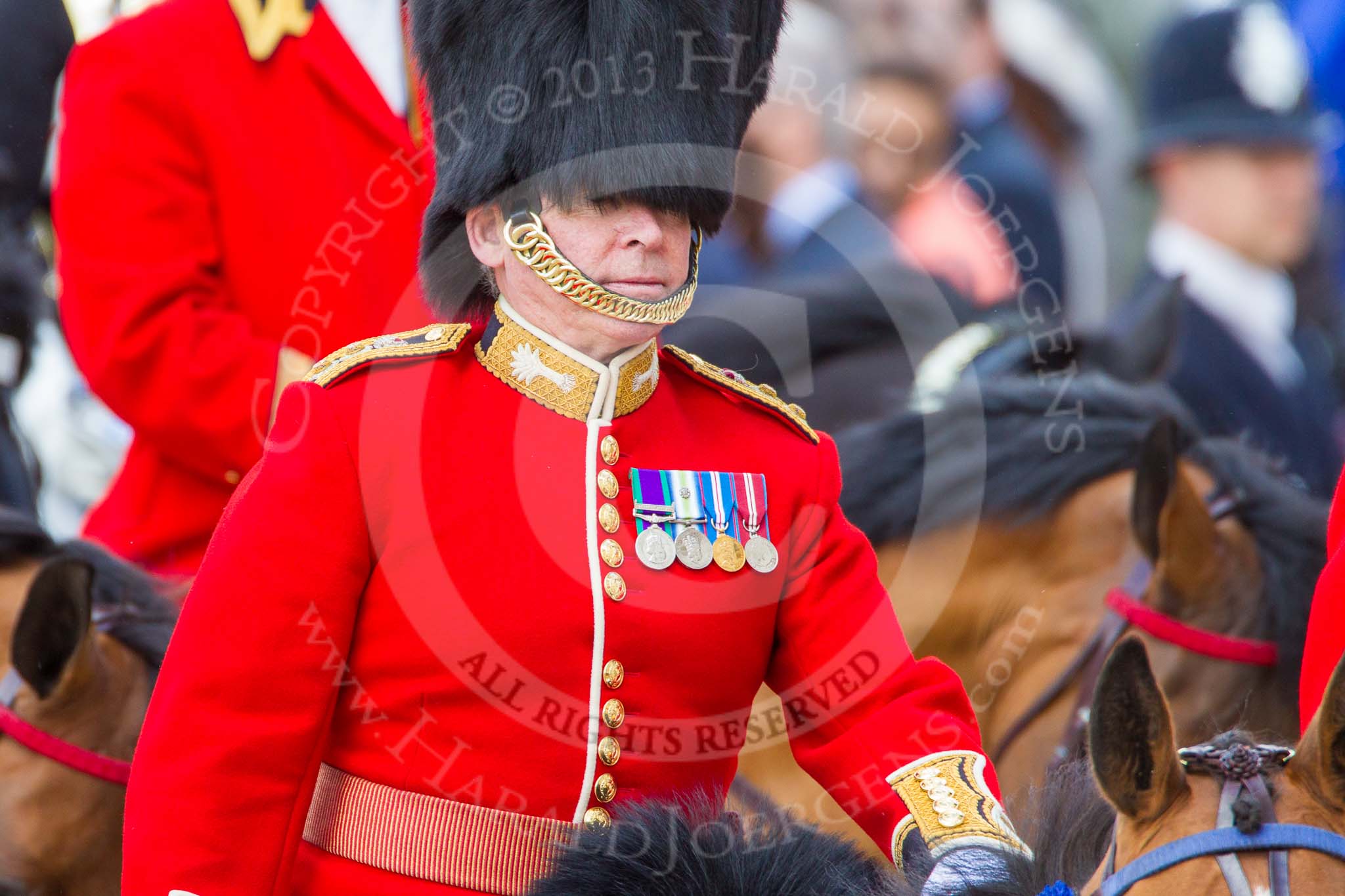 Trooping the Colour 2013: Foot Guards Regimental Adjutant Colonel T C S Bonas,Welsh Guards, during the Inspection of the Line..
Horse Guards Parade, Westminster,
London SW1,

United Kingdom,
on 15 June 2013 at 11:03, image #329
