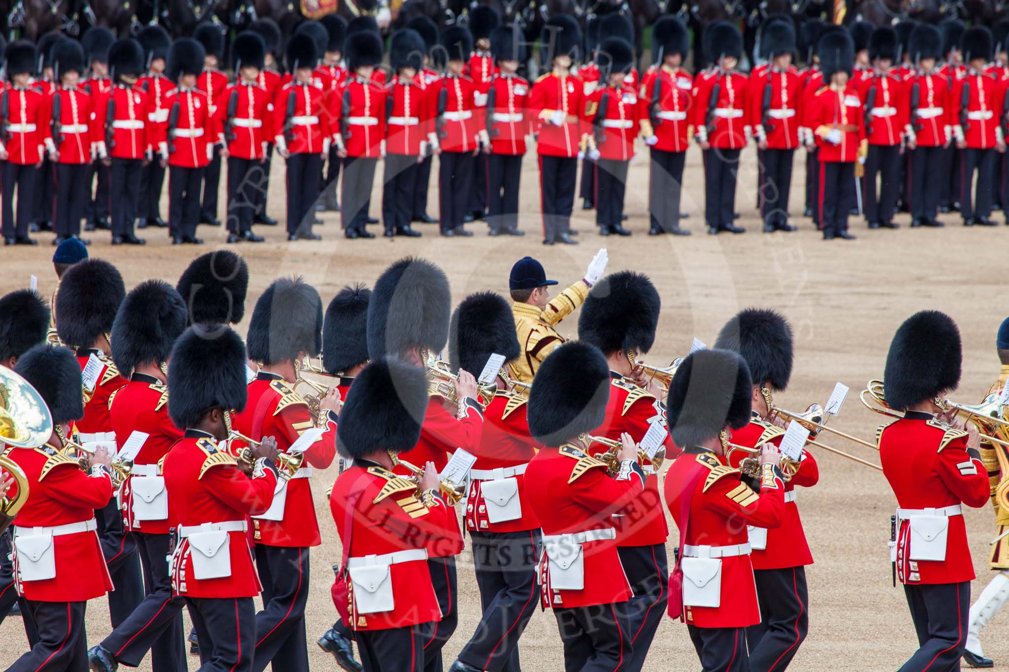 Trooping the Colour 2013: The Massed Band Troop -  the slow march is the Waltz from Les Huguenots. Image #400, 15 June 2013 11:10 Horse Guards Parade, London, UK