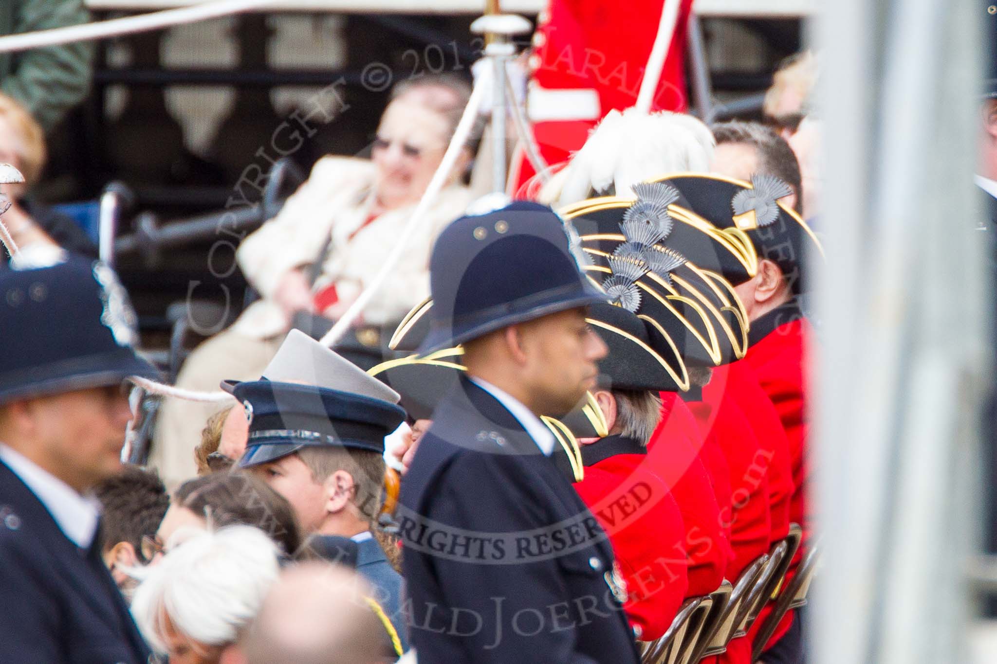 Trooping the Colour 2013 (spectators): Chelsea Pensioners watching the parade. Image #1062, 15 June 2013 11:28