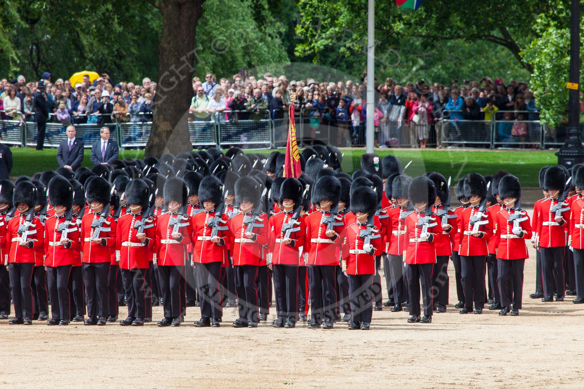 Trooping the Colour 2013: No. 1 Guard (Escort to the Colour),1st Battalion Welsh Guards, at the begin of the March Past. Image #527, 15 June 2013 11:33 Horse Guards Parade, London, UK