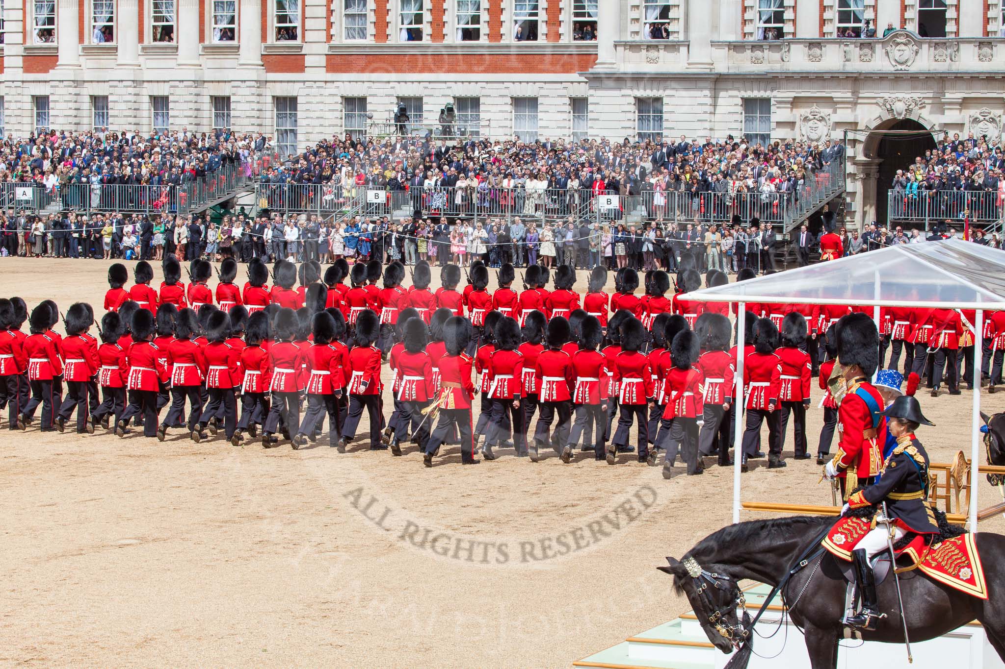 Trooping the Colour 2013: The March Past in Quick Time - No. 1 and No. 2 Guard have just marched past Her Majesty. Image #607, 15 June 2013 11:46 Horse Guards Parade, London, UK