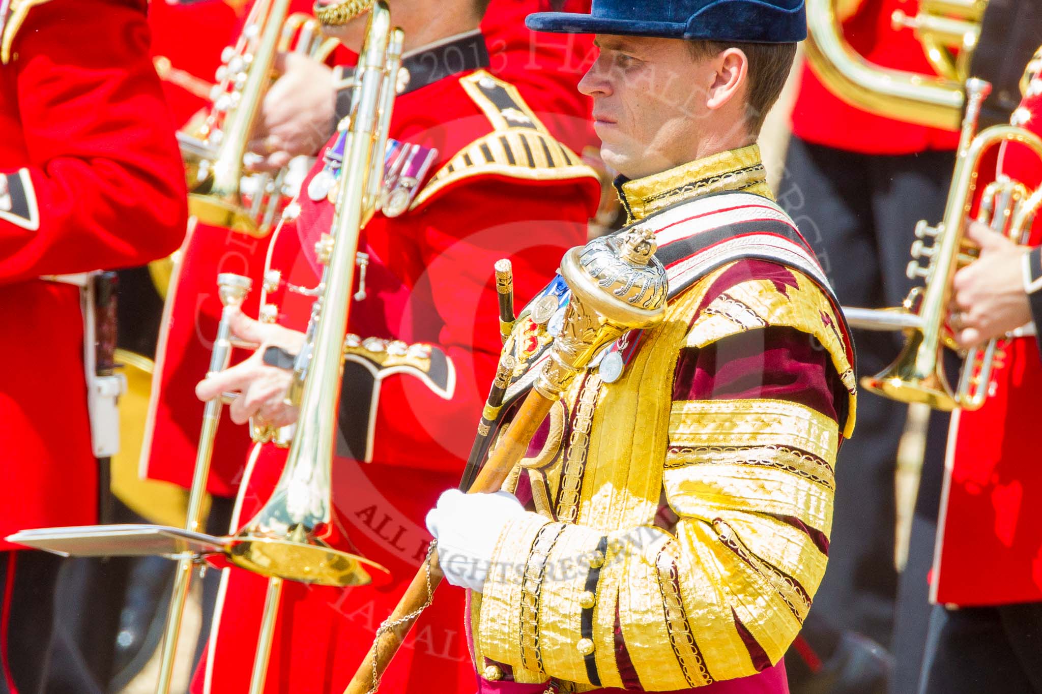 Trooping the Colour 2013: Close-up profile view of Drum Major Neill Lawman, Welsh Guards. Image #636, 15 June 2013 11:51 Horse Guards Parade, London, UK