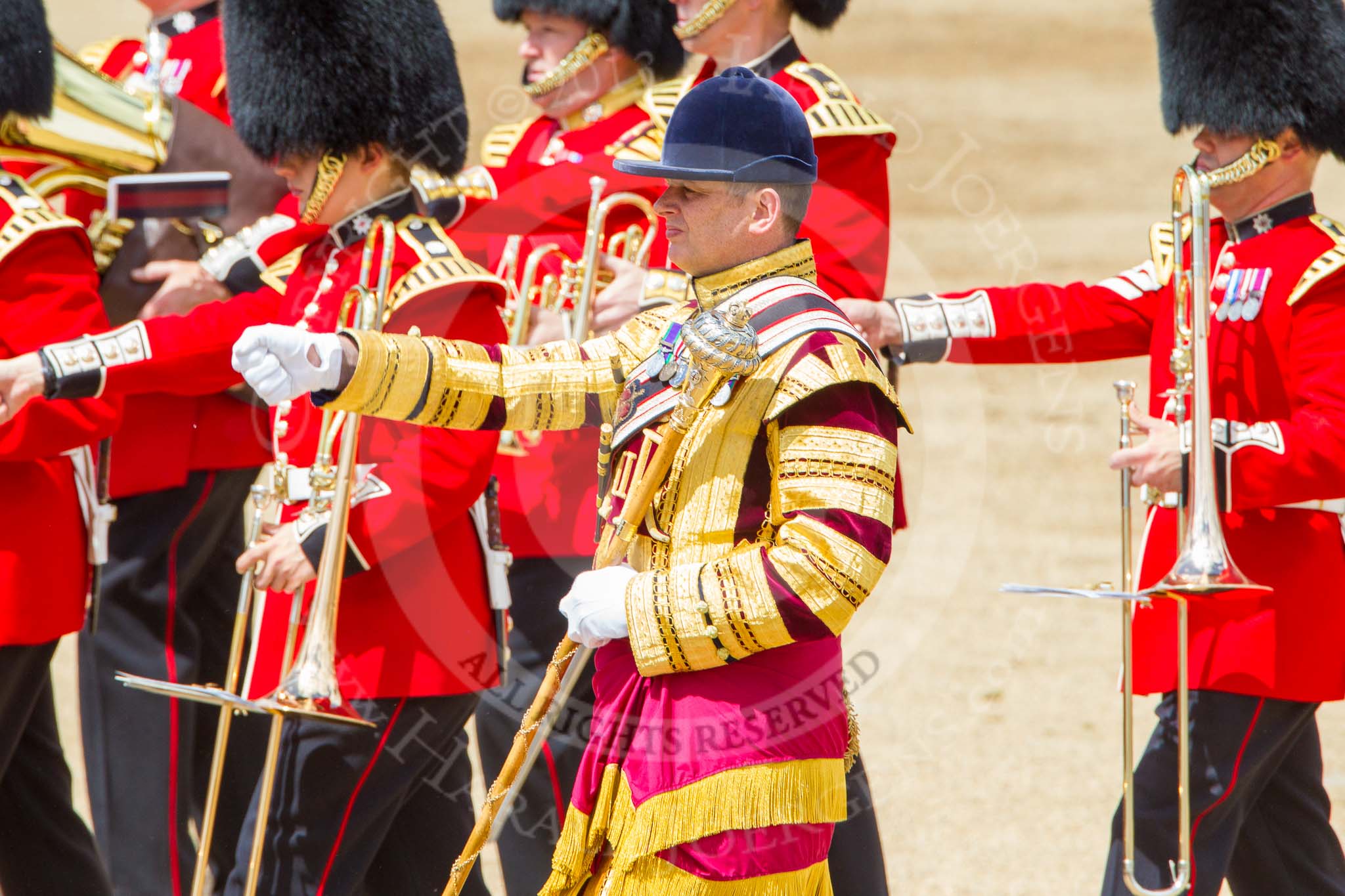 Trooping the Colour 2013: Drum Major Tony Taylor, Coldstream Guards, with the Band of the Coldstream Guards. Image #637, 15 June 2013 11:51 Horse Guards Parade, London, UK