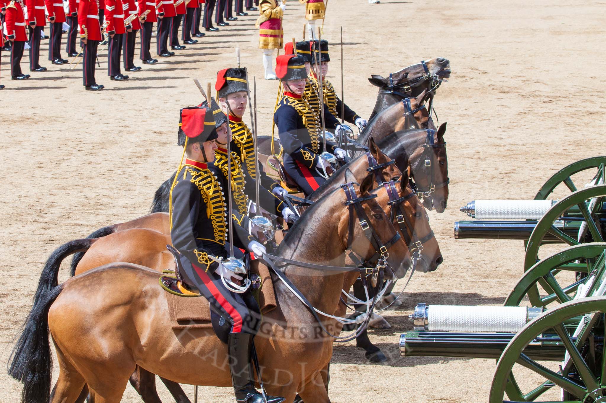 Trooping the Colour 2013: The Ride Past - the King's Troop Royal Horse Artillery. Image #683, 15 June 2013 11:54 Horse Guards Parade, London, UK