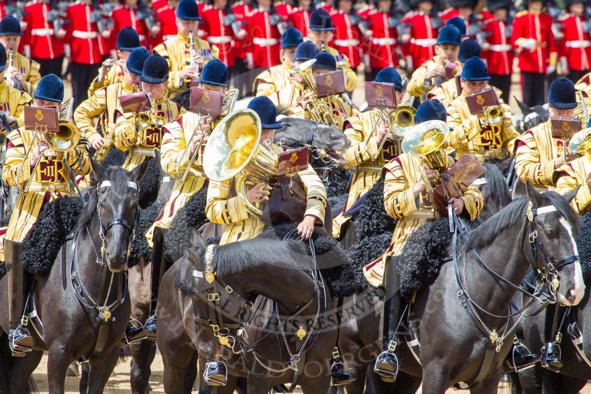 Trooping the Colour 2013: The Mounted Bands of the Household Cavalry during the Ride Past. Image #710, 15 June 2013 11:57 Horse Guards Parade, London, UK