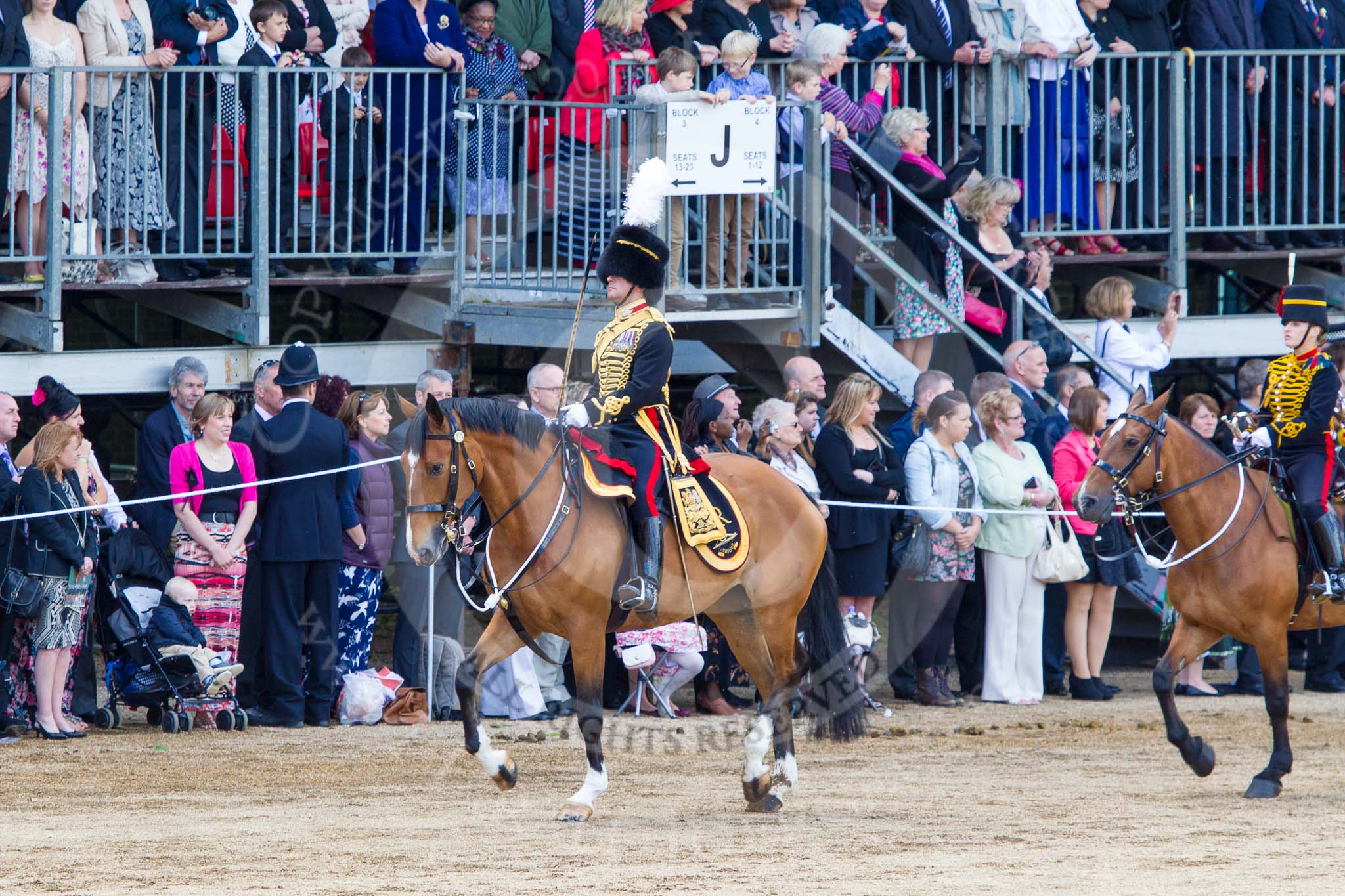 Trooping the Colour 2013: The Ride Past - the King's Troop Royal Horse Artillery. Here the Commanding Officer, Major Mark Edward, Royal Horse Artillery. Image #712, 15 June 2013 11:57 Horse Guards Parade, London, UK