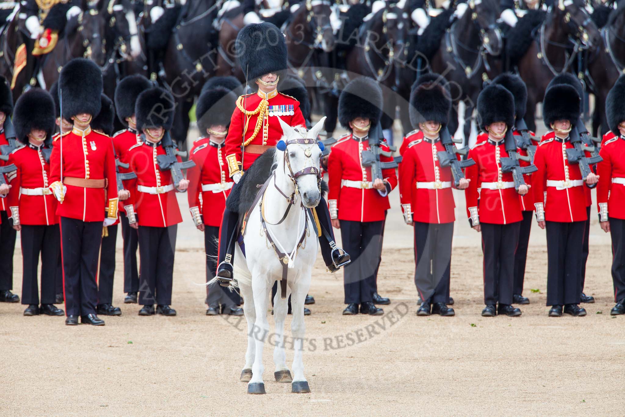 Trooping the Colour 2013: The Field Officer in Brigade Waiting, Lieutenant Colonel Dino Bossi, Welsh Guards, giving orders after the Ride Past. Image #762, 15 June 2013 12:03 Horse Guards Parade, London, UK