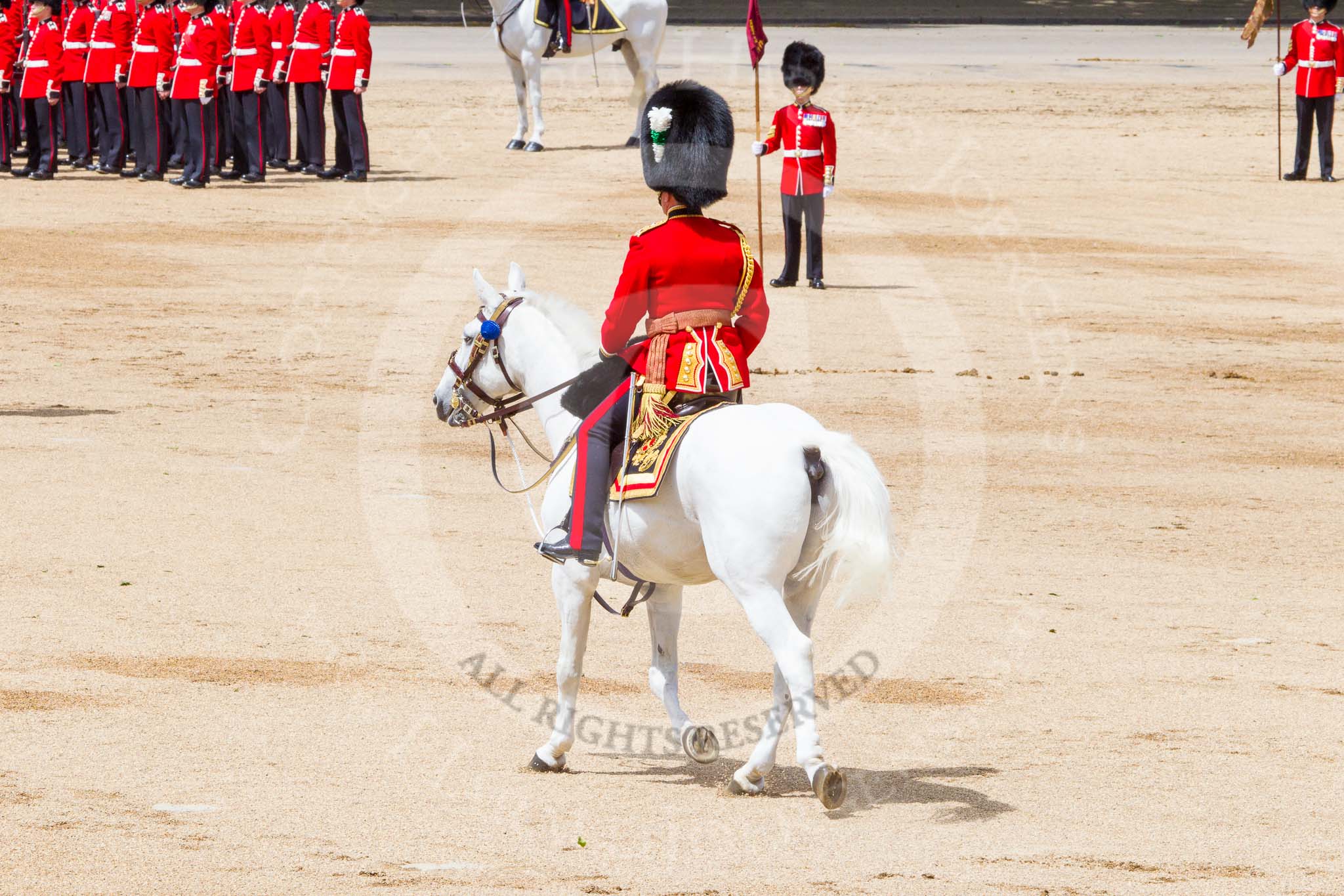 Trooping the Colour 2013: The Field Officer in Brigade Waiting, Lieutenant Colonel Dino Bossi, returns to the guards after HM The Queen has given permission to march off. Image #794, 15 June 2013 12:08 Horse Guards Parade, London, UK