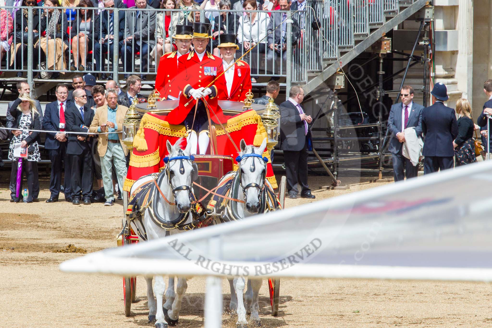 Trooping the Colour 2013: The Glass Coach is brought back onto Horse Guards Parade to take HM The Queen and HRH The Duke of Kent back to Buckingham Paace. Image #797, 15 June 2013 12:08 Horse Guards Parade, London, UK