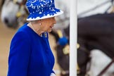 Trooping the Colour 2013: HM The Queen leaving the dais after the National Anthem to get back into the Glass Coach for the Inspection of the Line..
Horse Guards Parade, Westminster,
London SW1,

United Kingdom,
on 15 June 2013 at 11:01, image #300