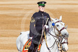 Trooping the Colour 2013: Two of the officer's horse for the parade are led to Horse Guards Parade by an Army riding instructor. Image #10, 15 June 2013 08:48 Horse Guards Parade, London, UK