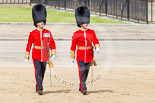 Trooping the Colour 2013: Major H S Llewelyn-Usher and Second Lieutenant A J N Smith, No. 3 Guard, 1st Battalion Welsh Guards, following the Keepers of the Ground to Horse Guards Arch. Image #29, 15 June 2013 09:55 Horse Guards Parade, London, UK