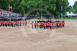 Trooping the Colour 2013: The Band of the Scots Guards arrives at Horse Guards Parade. Already present are the Band of the Coldstream Guards (red plumes) and the Band of the Irish Guards (blue plumes). Image #81, 15 June 2013 10:24 Horse Guards Parade, London, UK