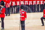 Trooping the Colour 2013: The Escort Party, Colour Sergeant R J Heath, holding the Colour,  Welsh Guards, and the two sentries. Image #123, 15 June 2013 10:34 Horse Guards Parade, London, UK
