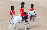 Trooping the Colour 2013: The Adjutant of the Parade, Captain C J P Davies, Welsh Guards, riding behind the line of 18 officers, here passing the Ensign with the white colour belt. Image #151, 15 June 2013 10:39 Horse Guards Parade, London, UK