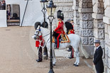 Trooping the Colour 2013: The Field Officer in Brigade Waiting, Lieutenant Colonel Dino Bossi, Welsh Guards, is ready to ride onto Horse Guards Parade. Image #156, 15 June 2013 10:40 Horse Guards Parade, London, UK