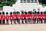 Trooping the Colour 2013: No. 3 Guard, 1st Battalion Welsh Guards, in front of the Guards Memorial, is turning around - they will open a gap in the line for members of the Royal Family to arrive. Image #169, 15 June 2013 10:43 Horse Guards Parade, London, UK