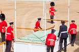 Trooping the Colour 2013: The dais, the saluting platform for HM The Queen, is moved into place in front of Horse Guards Arch, after the carriages have passed. Image #220, 15 June 2013 10:52 Horse Guards Parade, London, UK