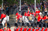 Trooping the Colour 2013: The Royal Procession is turning from Horse Guards Road to Horse Guards Parade. For names and details see the following images. Image #269, 15 June 2013 10:58 Horse Guards Parade, London, UK