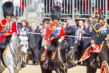 Trooping the Colour 2013: The Royal Colonels - HRH The Duke of Cambridge, Colonel Irish Guards, HRH The Prince of Wales, Colonel Welsh Guards, and HRH The Princess Royal, Colonel The Blues and Royals (Royal Horse Guards and 1st Dragoons). Image #279, 15 June 2013 10:59 Horse Guards Parade, London, UK