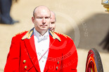 Trooping the Colour 2013: Footmen standing at the rear of the glass coach. Image #289, 15 June 2013 10:59 Horse Guards Parade, London, UK