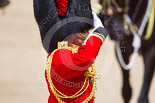Trooping the Colour 2013: A Coldstream Guards captain saluting as HM The Queen is leaving the glass coach. Image #290, 15 June 2013 10:59 Horse Guards Parade, London, UK