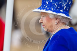 Trooping the Colour 2013: HM The Queen standing on the dais during the National Anthem. Image #295, 15 June 2013 11:00 Horse Guards Parade, London, UK