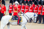 Trooping the Colour 2013: Major General Commanding the Household Division and General Officer Commanding London District, Major George Norton, saluting the Colour during the Inspection of the Line. Image #339, 15 June 2013 11:04 Horse Guards Parade, London, UK