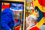 Trooping the Colour 2013: HM The Queen, smiling, as she is leaving the Glass Coach after the Inspection of the Line. Image #382, 15 June 2013 11:08 Horse Guards Parade, London, UK