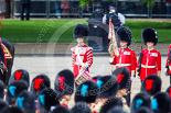 Trooping the Colour 2013: The "Lone Drummer", Lance Corporal Christopher Rees has marched to his position two paces to the right of No. 1 Guards, the Escort for the Colour. Image #421, 15 June 2013 11:14 Horse Guards Parade, London, UK