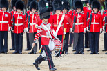 Trooping the Colour 2013: The "Lone Drummer", Lance Corporal Christopher Rees,  marches forward to re-join the band. He passes the Ensign that will troop the Colour in a moment. Image #431, 15 June 2013 11:16 Horse Guards Parade, London, UK