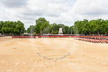 Trooping the Colour 2013: A wide angle overview of Horse Guards Parade. on the left, No. 1 Guard (Escort for the Colour),1st Battalion Welsh Guards is moving forward to receive the Colour. Image #434, 15 June 2013 11:17 Horse Guards Parade, London, UK