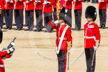 Trooping the Colour 2013: No. 1 Guard, the Escort to the Colour, presents arms as the Ensign turns toward them with the Colour. Image #462, 15 June 2013 11:21 Horse Guards Parade, London, UK