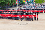 Trooping the Colour 2013: The Colour Party joins the Escort to the Colour, here Colour Sergeant, R J Heath, Welsh Guards, at the rear of the two lines of guardsmen. Image #473, 15 June 2013 11:22 Horse Guards Parade, London, UK
