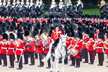 Trooping the Colour 2013: The Field Officer in Brigade Waiting, Lieutenant Colonel Dino Bossi, Welsh Guards, commanding "present arms" as the Escort to the Colour is starting the trooping of the Colour through the ranks. Image #486, 15 June 2013 11:24 Horse Guards Parade, London, UK