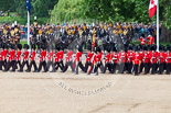 Trooping the Colour 2013: The Escort to the Colour has trooped the Colour past No. 2 Guard, 1st Battalion Welsh Guards, and is now almost back to their initial position, when they were the Escort for the Colour. Image #502, 15 June 2013 11:27 Horse Guards Parade, London, UK