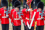 Trooping the Colour 2013: The Ensign, Second Lieutenant Joel Dinwiddle, and the Escort to the Colour,are back at their initial position, when they were the Escort for the Colour. Image #510, 15 June 2013 11:28 Horse Guards Parade, London, UK