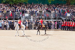 Trooping the Colour 2013: The Field Officer in Brigade Waiting, Lieutenant Colonel Dino Bossi, Welsh Guards, and the Major of the Parade, Major H G C Bettinson, Welsh Guards, leading the March Past. Image #532, 15 June 2013 11:34 Horse Guards Parade, London, UK