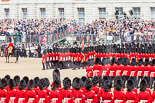 Trooping the Colour 2013: The guards change directions in the corners of Horse Guards Parade not by marching around the corner, but by forming new lines of guardsmen at a right angle to the previous direction. Image #557, 15 June 2013 11:39 Horse Guards Parade, London, UK