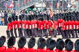 Trooping the Colour 2013: No. 1 Guard, the Escort to the Colour),1st Battalion Welsh Guards, with the Ensign carrting the Colour behind the lines of guardsmen, during the March Past. Image #559, 15 June 2013 11:39 Horse Guards Parade, London, UK