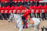 Trooping the Colour 2013: The Field Officer in Brigade Waiting, Lieutenant Colonel Dino Bossi, Welsh Guards, has left the front of the March Past to salute to Her Majesty. Image #560, 15 June 2013 11:39 Horse Guards Parade, London, UK