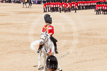 Trooping the Colour 2013: The Field Officer in Brigade Waiting, Lieutenant Colonel Dino Bossi, Welsh Guards, riding backwards after saluting the Queen. Image #566, 15 June 2013 11:39 Horse Guards Parade, London, UK
