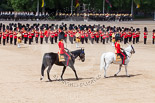 Trooping the Colour 2013: The March Past in Quick Time - the Major of the Parade, Major H G C Bettinson, Welsh Guards, and the Field Officer in Brigade Waiting, Lieutenant Colonel Dino Bossi, Welsh Guards. Image #601, 15 June 2013 11:45 Horse Guards Parade, London, UK